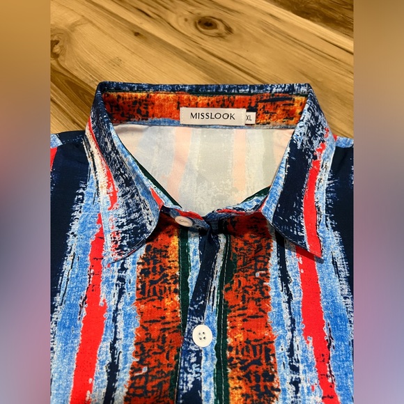 Misslook Men’s XL Short Sleeve Button Pocket Golf Breathable Blue Red Orange - Picture 4 of 7